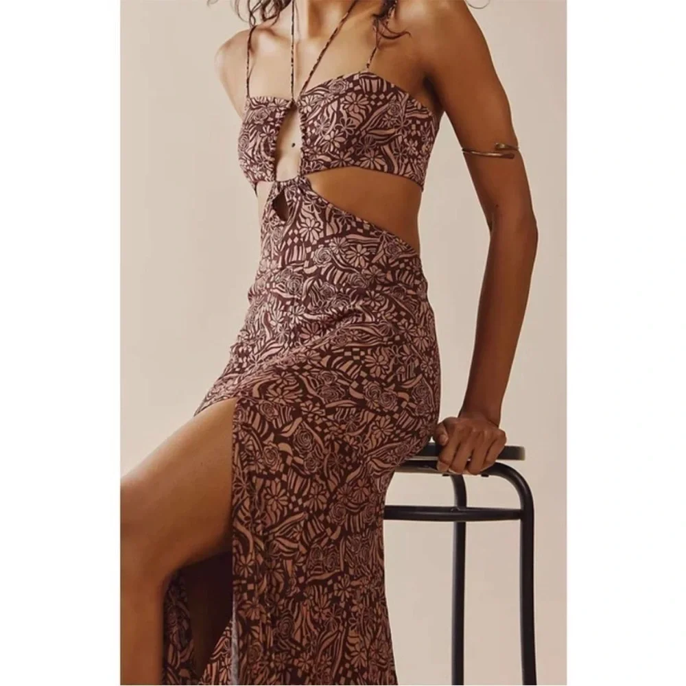 Free People Jessa Mocha Combo Maxi Dress M - Picture 3 of 12